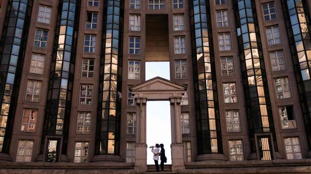 The Abraxas buildings (Palacio d'Abraxas) created by Spanish architect Ricardo Bofill seen in Noisy-Le-Grand near Paris. The Abraxas building complex is composed by three buildings designed by the architect Ricardo Bofill and built between 1978 and 1984 around the place des Federes. (Lionel Bonaventure / AFP)