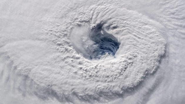 A high definition camera outside the International Space Station captured this NASA view of the eye of Hurricane Florence churning across the Atlantic and headed towards the US East Coast in a west-northwesterly direction. (NASA / Handout / AFP)