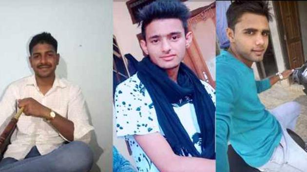 Rewari police has released pictures of the three gang rape accused. The main accused (left) is a soldier posted in Rajasthan, according to the police.(Manoj Dhaka/HT Photo)