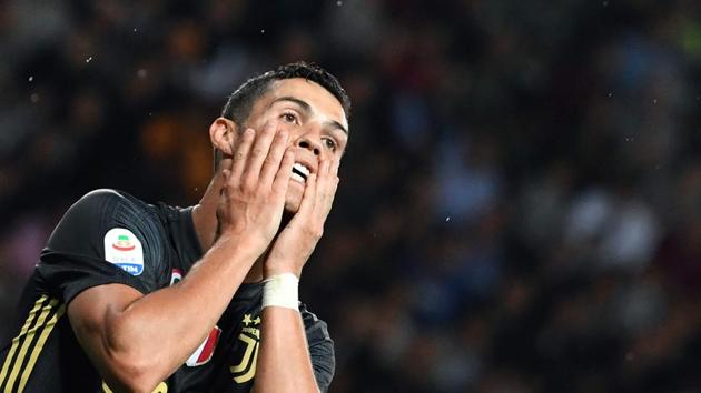 Juventus' forward Cristiano Ronaldo reacts during the Italian Serie A football match.(AFP)