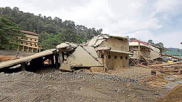 Pamba base camp, which leads to Sabarimala temple in Kerala’s Pathanamthitta district, left ravaged by the floods in August. (Vivek Nair/HT Photo) Pamba base camp, which leads to Sabarimala temple in Kerala’s Pathanamthitta district, left ravaged by the floods in August. (Vivek Nair/HT Photo)