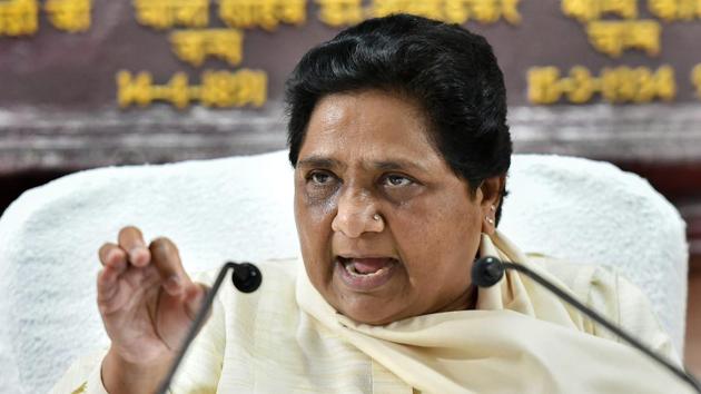 Bahujan Samaj Party supremo Mayawati addresses a press conference, in Lucknow on Sunday. (PTI Photo)