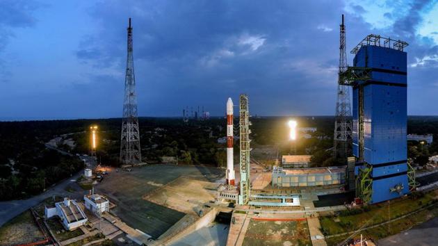 ISRO's PSLV-C42 carrying two earth observing satellites, NovaSAR and S1-4 of Surrey Satellite Technology Limited, UK, ready to be launched from Sathish Dhawan Space Centre in Sriharikota, on Saturday.(PTI Photo)