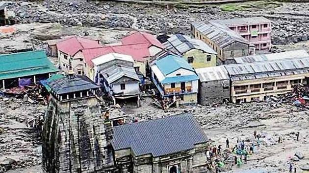 A view of the devastated Kedarpuri township in the vicinity of Kedarnath shrine after 2013 disaster. (HT File Photo)