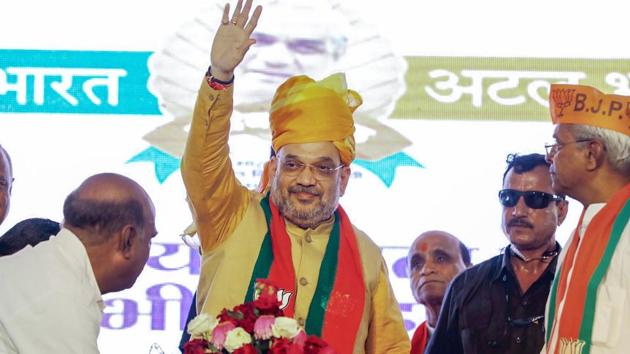 BJP president Amit Shah in Bhilwara on Monday. (PTI)