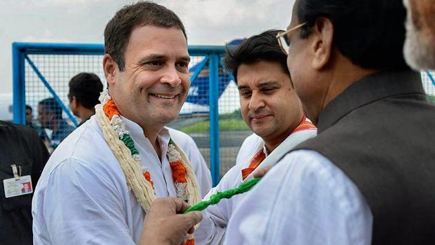 Congress president Rahul Gandhi began his roadshow on Monday after taking blessings from 11 Hindu priests as he kick-started his party’s campaign in poll-bound Madhya Pradesh. (PTI) Congress president Rahul Gandhi began his roadshow on Monday after taking blessings from 11 Hindu priests as he kick-started his party’s campaign in poll-bound Madhya Pradesh. (PTI)