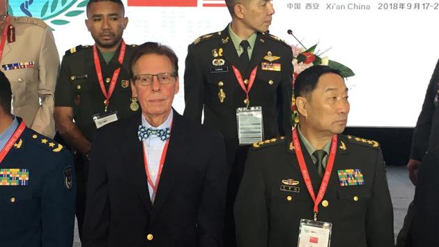 General Song Puxuan (front R), head of China's Central Military Commission's Logistics Support Department and Terry M Rauch (front C), acting US Deputy Assistant Secretary of Defense stand before a photo shoot during the opening ceremony of the Asia Pacific Military Health Exchange 2018, in Xian, Shaanxi province, China September 17, 2018.(REUTERS)