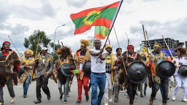 Ethiopia’s Oromo community celebrates the return of the leadership of Oromo Liberation Front (OLF) at Mesquel Square in Addis Ababa.(AFP) Ethiopia’s Oromo community celebrates the return of the leadership of Oromo Liberation Front (OLF) at Mesquel Square in Addis Ababa.(AFP)