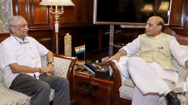 Goa chief minister Manohar Parrikar with Union home ninister Rajnath Singh in New Delhi in August 2018. (PTI Photo) Goa chief minister Manohar Parrikar with Union home ninister Rajnath Singh in New Delhi in August 2018. (PTI Photo)