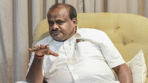 Karnataka chief minister  HD Kumaraswamy during an interview at Karnataka Bhavan, in New Delhi, in July 18. (Burhaan Kinu/HT File Photo)