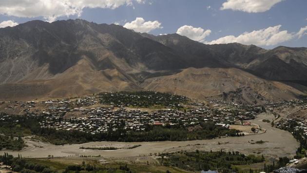 Aerial view of Kargil town. The story of the museum is particularly interesting because the Silk Route is the backbone of the institution’s 3,500-plus collection. The route comprised ancient terrestrial and maritime trade routes that connected the East and the West. Kargil then, was an important trading entreport, and its bazaar a commercial hub where various commodities were transported, traded and taxed. (Waseem Andrabi / HT Photo) 