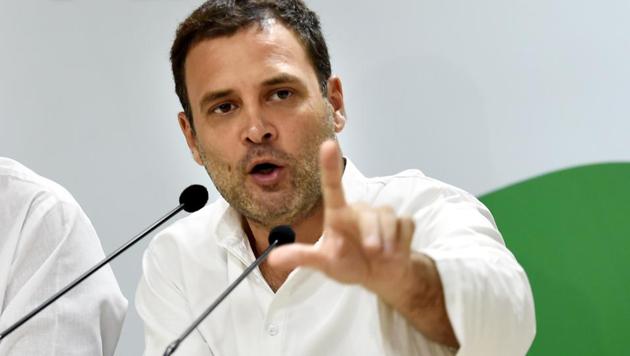 Congress president Rahul Gandhi speaks during a press conference at AICC headquarters in New Delhi. (Arvind Yadav/HT File Photo) Congress president Rahul Gandhi speaks during a press conference at AICC headquarters in New Delhi. (Arvind Yadav/HT File Photo)
