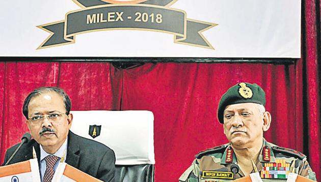 Subhash Bhamare, minister of state for defence (left) and Chief of Army Staff General Bipin Rawat at the Bimstec Milex closing ceremony in Aundh, Pune, on Sunday.(HT PHOTO) Subhash Bhamare, minister of state for defence (left) and Chief of Army Staff General Bipin Rawat at the Bimstec Milex closing ceremony in Aundh, Pune, on Sunday.(HT PHOTO)