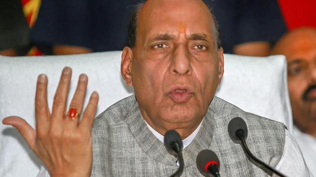 Union home minister Rajnath Singh addresses the media persons during the inauguration of first 'Smart Fence' pilot projects along the International Border, in Jammu. (PTI Photo) Union home minister Rajnath Singh addresses the media persons during the inauguration of first 'Smart Fence' pilot projects along the International Border, in Jammu. (PTI Photo)