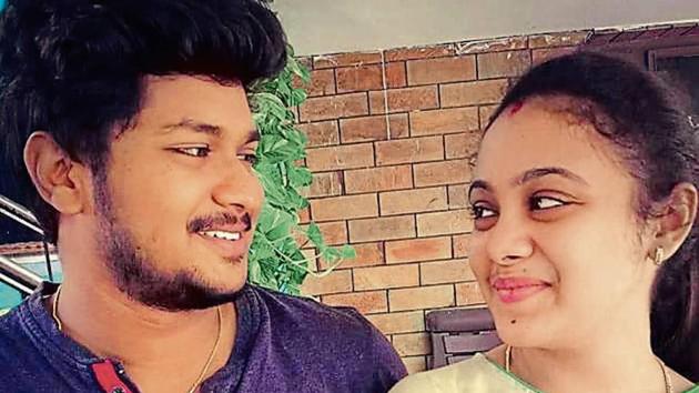 Perumalla Pranay Kumar (left) was hacked in front of his pregnant wife Amrutha Varshini (right) in Telangana.(HT Photo)