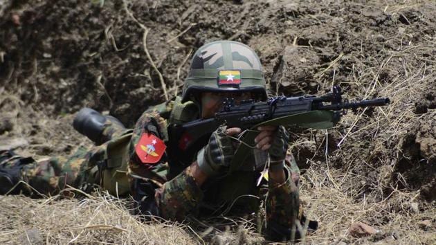 A soldier from the Myanmar army during Milex 2018. (Ravindra Joshi/HT PHOTO) 