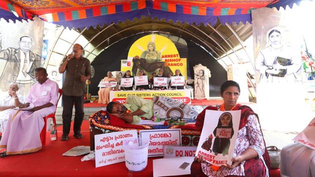 In a setback to Jalandhar Bishop Franco Mulakkal’s effort to get protection against arrest, the Kerala High Court on Tuesday deferred hearing his petition for anticipatory bail to September 25. The Bishop had been summoned in connection with the probe into allegations of rape by a nun amid mounting pressure for action against him and continuing protests by nuns and officials of various churches for the past 10 days in Kochi. (Vivek Nair / HT File) In a setback to Jalandhar Bishop Franco Mulakkal’s effort to get protection against arrest, the Kerala High Court on Tuesday deferred hearing his petition for anticipatory bail to September 25. The Bishop had been summoned in connection with the probe into allegations of rape by a nun amid mounting pressure for action against him and continuing protests by nuns and officials of various churches for the past 10 days in Kochi. (Vivek Nair / HT File)