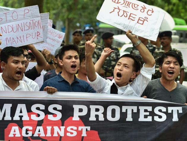 Manipur University Student's Union (MUSU) protest in New Delhi.(PTI File Photo)