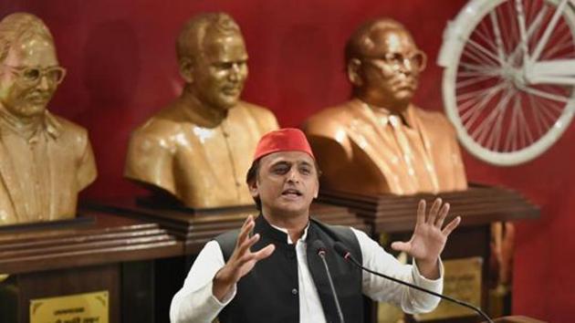 Samajwadi Party President Akhilesh Yadav addresses a press conference at the party office, in Lucknow. (PTI File Photo) Samajwadi Party President Akhilesh Yadav addresses a press conference at the party office, in Lucknow. (PTI File Photo)