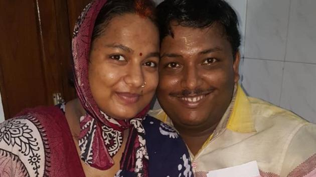 Narayan Kesari and Suman Kesari of Varanasi have decided to name their newborn after PM Modi as the baby was born on September 17, Modi’s birthday.(HT Photo)