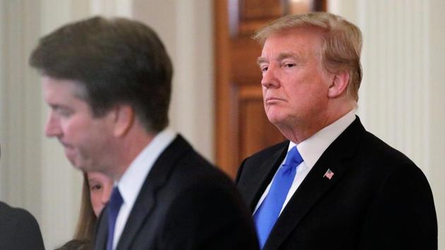 US President Donald Trump listens to his nominee for the US Supreme Court Brett Kavanaugh speak during his nomination announcement in the East Room of the White House in Washington, US, July 9, 2018. (Reuters) US President Donald Trump listens to his nominee for the US Supreme Court Brett Kavanaugh speak during his nomination announcement in the East Room of the White House in Washington, US, July 9, 2018. (Reuters)