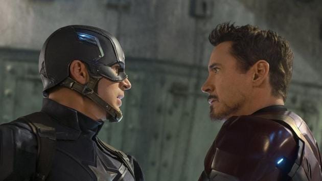 Chris Evans and Robert Downey Jr in a still from Captain America: Civil War, also directed by Joe & Anthony Russo.