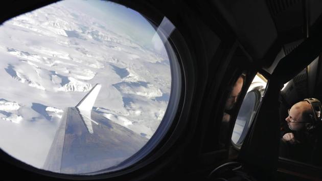 Flying over eastern Greenland, the NASA scientists stared down from the jet as it followed the precise course they had flown in previous years - using radar to map the loss of ice. The mission was part of NASA’s Oceans Melting Greenland (OMG) project, a five-year effort aimed at improving sea level rise projections by understanding how warming oceans are melting ice sheets from below. (Lucas Jackson / REUTERS) Flying over eastern Greenland, the NASA scientists stared down from the jet as it followed the precise course they had flown in previous years - using radar to map the loss of ice. The mission was part of NASA’s Oceans Melting Greenland (OMG) project, a five-year effort aimed at improving sea level rise projections by understanding how warming oceans are melting ice sheets from below. (Lucas Jackson / REUTERS)
