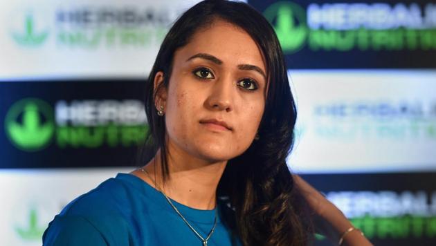 Manika Batra during a function in New Delhi on Thursday.(PTI)