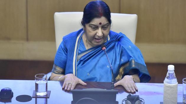 Sushma Swaraj will leave for New York on September 24. She and Pakistan foreign minister Shah Mahmood Qureshi are heading the delegations of their countries to the UN General Assembly.(HT File Photo)