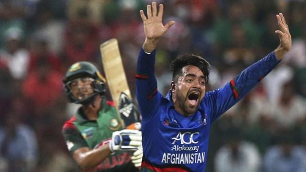 Afghanistan's Rashid Khan, right, appeals unsuccessfully for the wicket of Bangladesh's Shakib Al Hasan, left, during the one day international cricket match of Asia Cup between Bangladesh and Afghanistan in Abu Dhabi, United Arab Emirates, Thursday, Sept. 20, 2018. (AP) Afghanistan's Rashid Khan, right, appeals unsuccessfully for the wicket of Bangladesh's Shakib Al Hasan, left, during the one day international cricket match of Asia Cup between Bangladesh and Afghanistan in Abu Dhabi, United Arab Emirates, Thursday, Sept. 20, 2018. (AP)