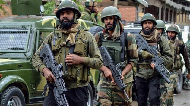 As the troopers of Rashtriya Rifles, Special Operations Group of the state police and CRPF tightened the cordon, the militants fired at them, triggering the gun battle, police said.(PTI/Picture for representation) As the troopers of Rashtriya Rifles, Special Operations Group of the state police and CRPF tightened the cordon, the militants fired at them, triggering the gun battle, police said.(PTI/Picture for representation)