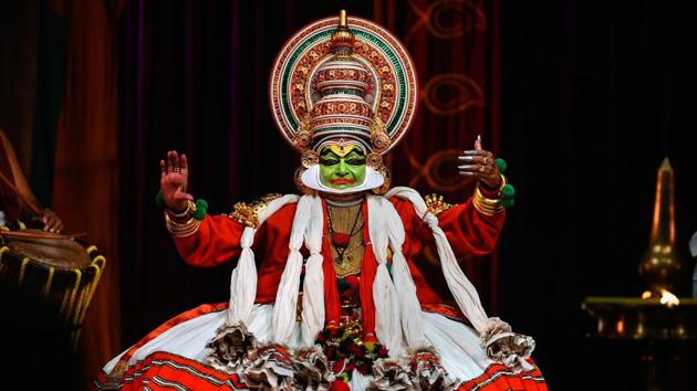 An artist performs at the 10th Kathakali festival in Chennai on September 17, 2018. (PTI) An artist performs at the 10th Kathakali festival in Chennai on September 17, 2018. (PTI)