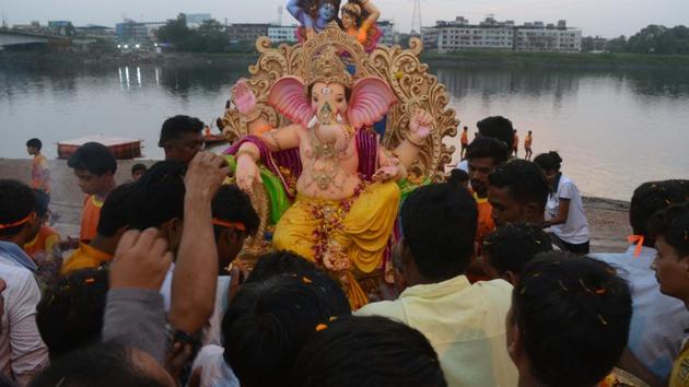 The ongoing Ganesh festival will culminate with immersion processions across the state on Sunday. (Rishikesh Choudhary/HT Photo) The ongoing Ganesh festival will culminate with immersion processions across the state on Sunday. (Rishikesh Choudhary/HT Photo)