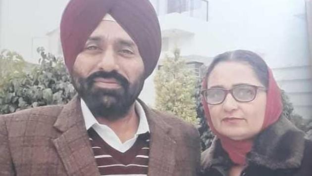 File photo of Manjit Kaur with her husband.(HT)