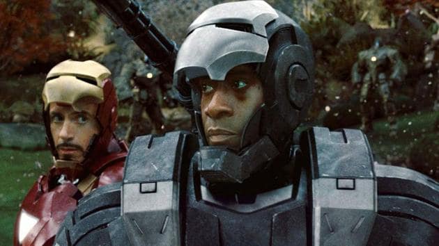 Don Cheadle and Robert Downey Jr as War Machine and Iron Man in a still from Iron Man 2.