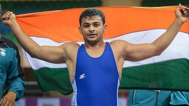 Deepak Punia reached the final of the 86kg event in the junior world wrestling championship in Trnava.(Twitter)