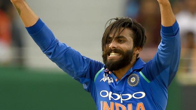 Indian cricketer Ravindra Jadeja celebrates after he dismissed Bangladesh batsman Mohammad Mithun during the one day international (ODI) Asia Cup cricket match between Bangladesh and India at the Dubai International Cricket Stadium in Dubai.(AFP)