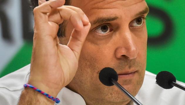 New Delhi: Congress President Rahul Gandhi gestures while addressing the media on Rafale deal issue, in New Delhi, Saturday, Sep 22, 2018. (PTI Photo/Manvender Vashist (PTI9_22_2018_000099B)(PTI)