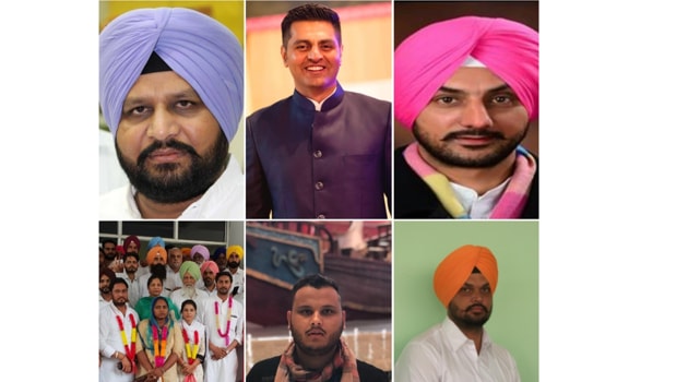 From top left: Laddi Gehri, Sidharath Rinwa, Bikram Mofar; from bottom left: Congress team Mansa, Arshdeep Gagowal and Babbaljeet Khiala.(HT Photo)