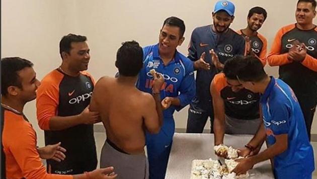 Indian players celebrate the birthday of middle-order batsman Ambati Rayudu.(Instagram)