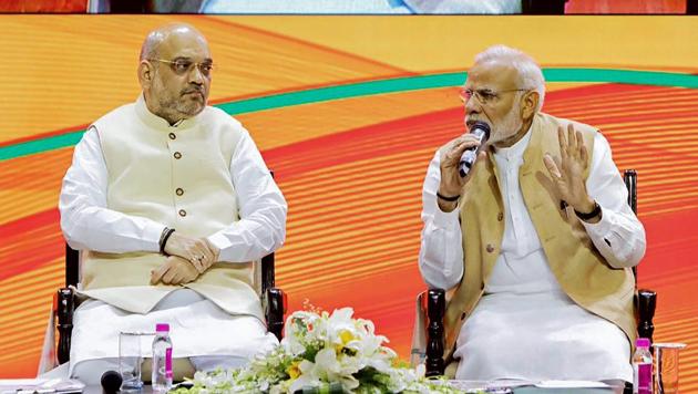 Prime Minister Narendra Modi and BJP president Amit Shah during BJP National Executive meeting, in New Delhi, Sept 9, 2018.(PTI File Photo) Prime Minister Narendra Modi and BJP president Amit Shah during BJP National Executive meeting, in New Delhi, Sept 9, 2018.(PTI File Photo)