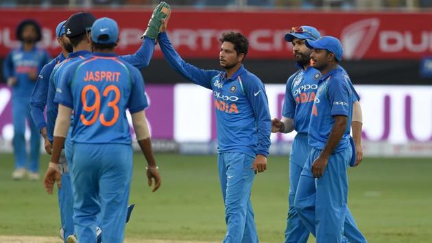 Indian cricketer Kuldeep Yadav (C) celebrates with teammates after he dismissed Pakistan's captain Sarfraz Ahmed. (AFP) Indian cricketer Kuldeep Yadav (C) celebrates with teammates after he dismissed Pakistan's captain Sarfraz Ahmed. (AFP)