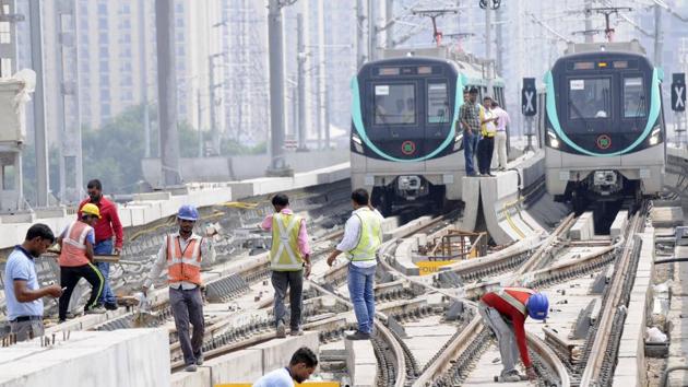 The Delhi Metro rail Corporation started a trial on 29.707 km Greater Noida to sector 71 metro station, in Noida, India, on Monday, August 20, 2018.(HT File Photo)