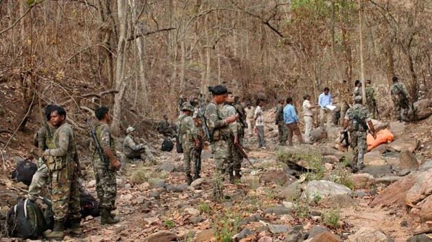 Latehar: Security personnel carry out search in Kedu forest after five hardcore Maoists were gunned down by CRPF forces in an encounter, in Latehar district of Jharkhand on Wednesday.(Representative Image/PTI File Photo)