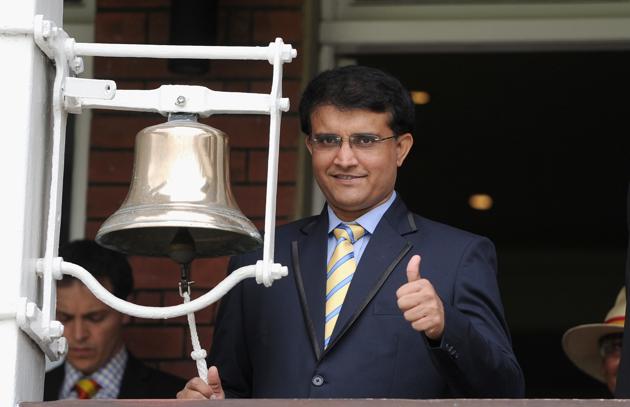 LONDON, ENGLAND - JULY 21: Former Indian batsman Sourav Ganguly rings the five minute bell ahead of day five of 2nd Investec Test match between England and India at Lord's Cricket Ground on July 21, 2014 in London, United Kingdom. (Photo by Gareth Copley/Getty Images)(Getty Images)