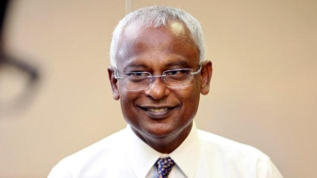 Maldivian joint opposition presidential candidate Ibrahim Mohamed Solih speaks to the media at the end of the presidential election day in Male, Maldives.(Reuters Photo)