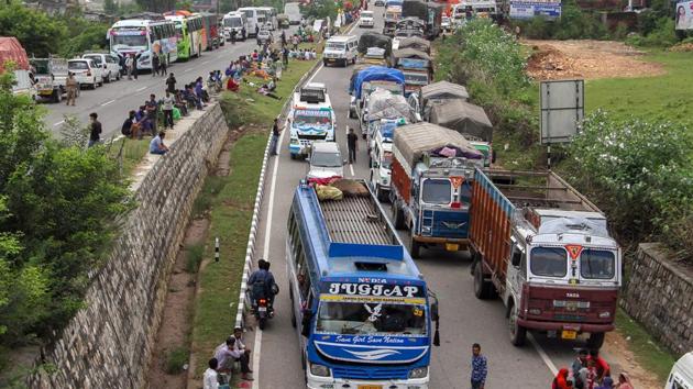 File photo of stranded vehicles seen on Srinagar-Jammu National highway. (Photo used for representational purpose only) (PTI) File photo of stranded vehicles seen on Srinagar-Jammu National highway. (Photo used for representational purpose only) (PTI)