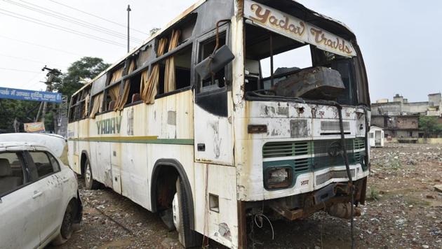 For years, the bus remained parked at the Saket court complex and later at the Vasant Vihar police station. A police team guarded it closely, until April this year when the SC told Delhi Police to get rid of all junk vehicles lying at police stations and clean their surroundings.(Sanchit Khanna/HT Photo)