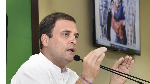 Congress president Rahul Gandhi gestures while addressing he media on Rafale deal issue, in New Delhi. (AP Photo) Congress president Rahul Gandhi gestures while addressing he media on Rafale deal issue, in New Delhi. (AP Photo)