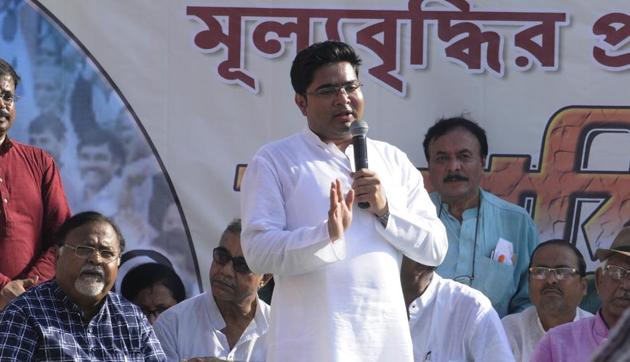 All India Trinamool Youth Congress president Abhishek Banerjee delivers a speech at a protest demonstration against price hike of petrol and diesel at Esplanade in Kolkata on September 10. (HT File Photo) All India Trinamool Youth Congress president Abhishek Banerjee delivers a speech at a protest demonstration against price hike of petrol and diesel at Esplanade in Kolkata on September 10. (HT File Photo)